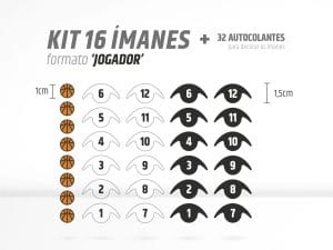 Kit 16 Ímanes 'Jogador' Basquetebol